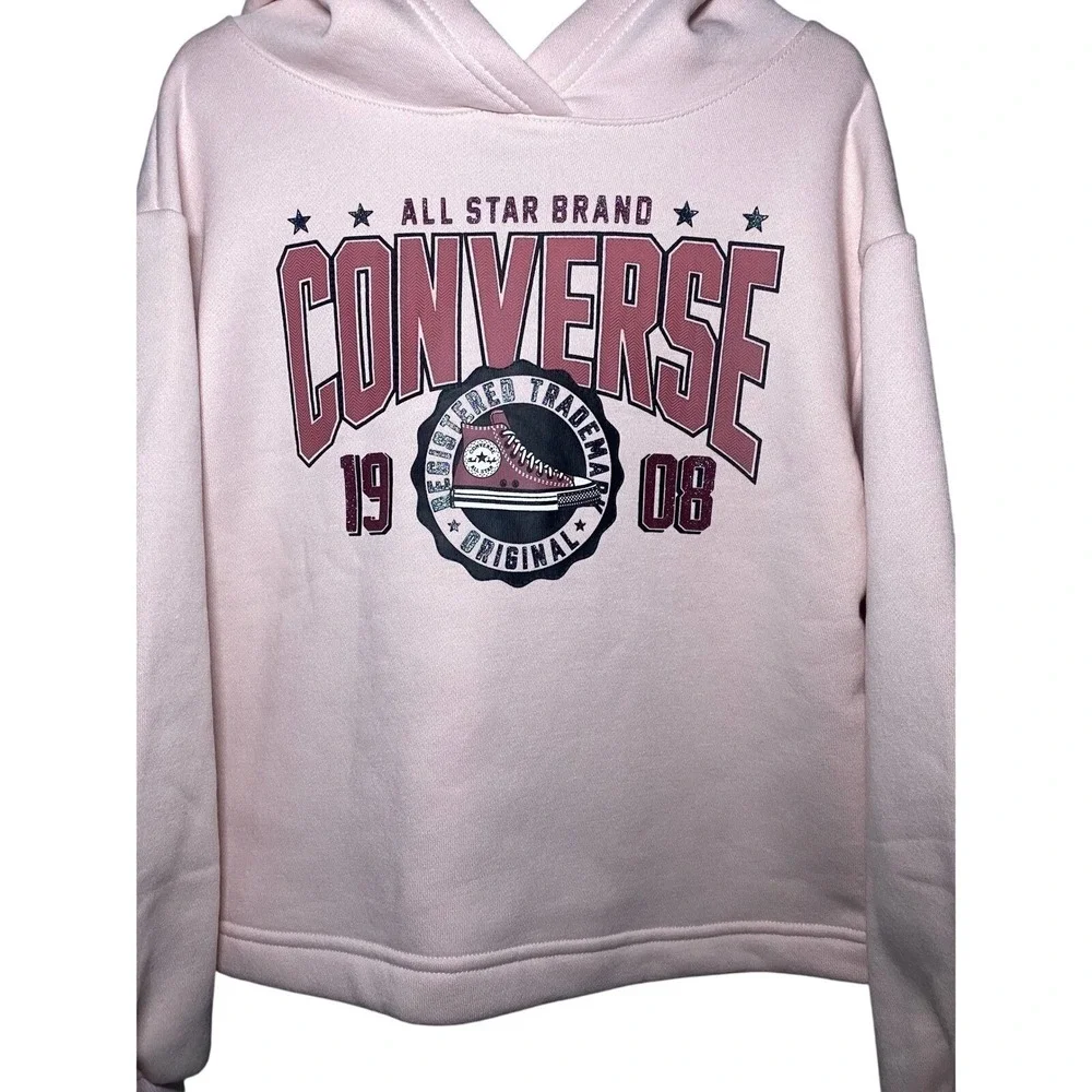 NWT Converse All Star Brand Girls Small 8-10 Years Pink Cropped Hoodie